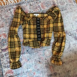 Plaid Hook-and-Eye Blouse